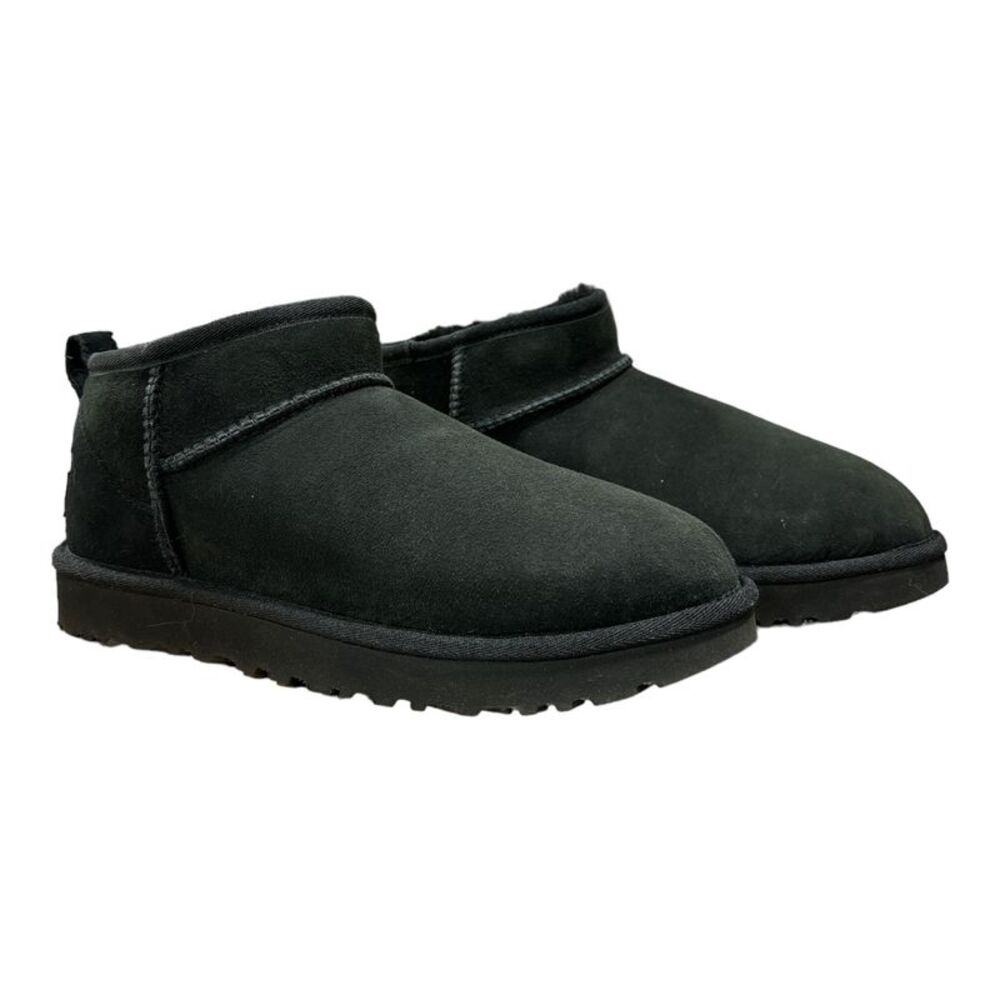 UGG Women's Classic Ultra Mini 3.5" Shaft Suede & Sheepskin Lined Boot - Black - Picture 1 of 6